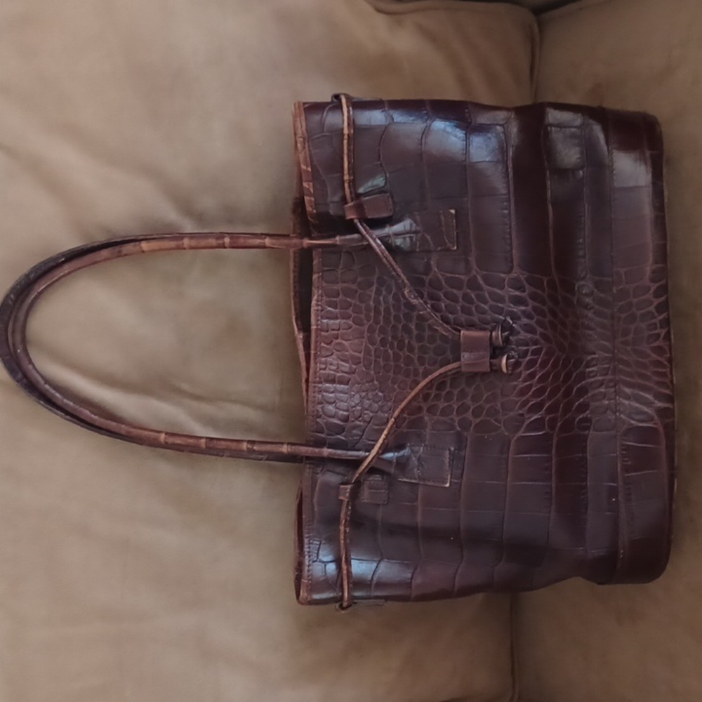 Talbots Brown  Croco Leather Vintage Bag Tote Purse Old Money Y2k